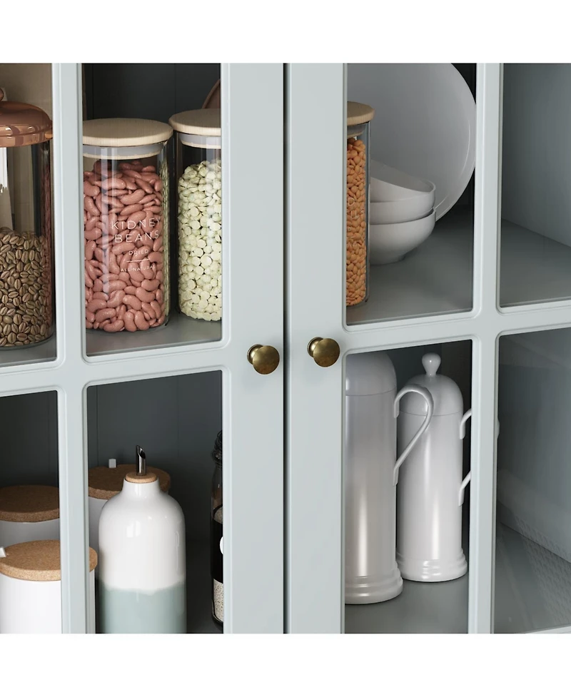 Famapy Grey Wood Bookcase With Tempered Glass Doors and 6-Drawers