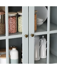 Famapy Grey Wood Bookcase With Tempered Glass Doors and 6-Drawers