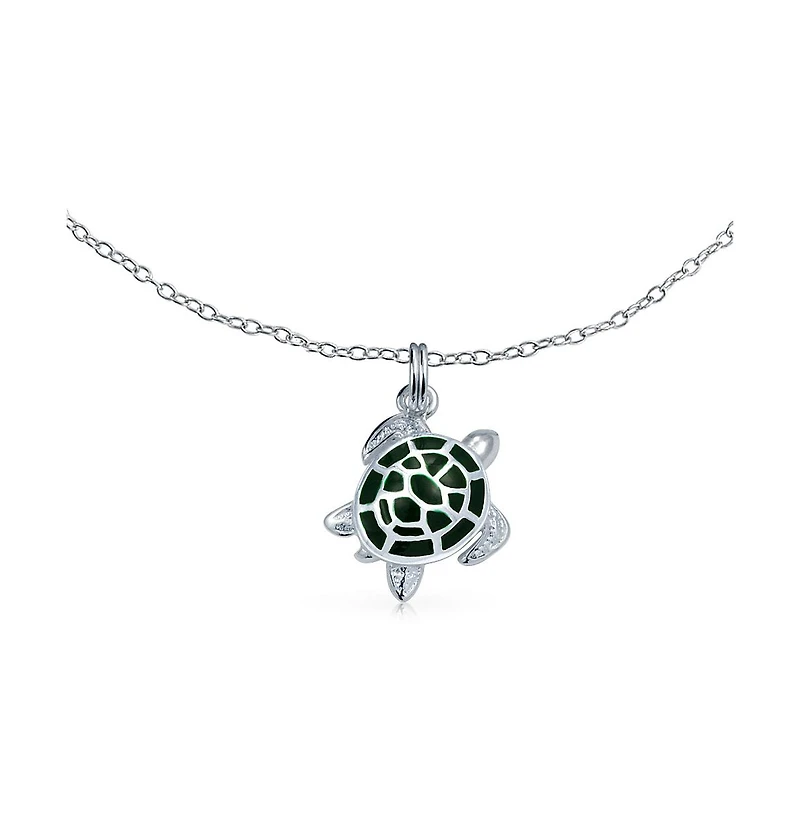 Bling Jewelry Hawaii Tropical Beach Vacation Nautical Dangle Charm Sea Green Enamel Turtle Anklet Link Ankle Bracelet .925 Sterling Silver 9 To 10 Inc