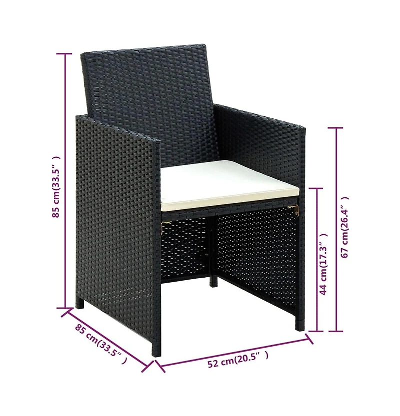 vidaXL 4 Piece Patio Lounge with Cushions Set Poly Rattan Black