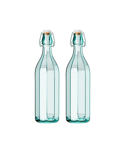 Amici Home Faceted Hermetic Glass Bottle, Large - Set of 2