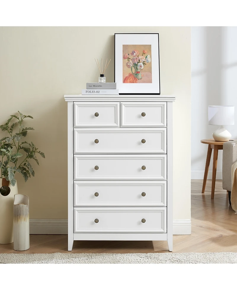 Modern 6-Drawer Dresser With Storage Cabinet for Living Room & Closet