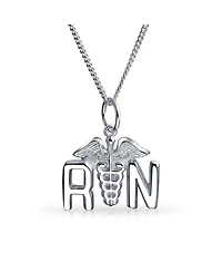 Bling Jewelry Angel Wings Stethoscope Symbol of Registered Rn Nurse Caduceus Pendant Necklace Graduation .925 Sterling Silver