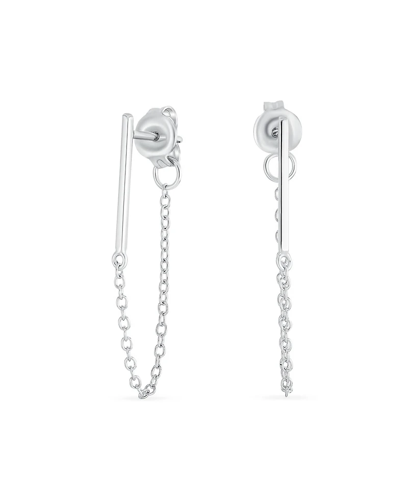 Bling Jewelry Minimalist Modern Geometric Bar Dangle Chain Cartilage Ear Stud Earrings .925 Sterling Silver