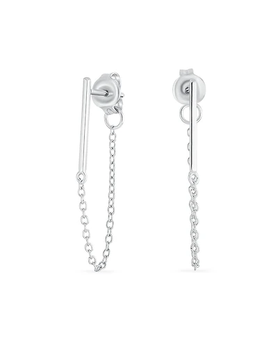 Bling Jewelry Minimalist Modern Geometric Bar Dangle Chain Cartilage Ear Stud Earrings .925 Sterling Silver