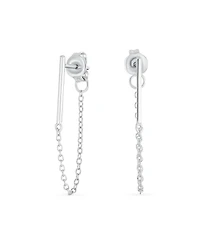 Bling Jewelry Minimalist Modern Geometric Bar Dangle Chain Cartilage Ear Stud Earrings .925 Sterling Silver