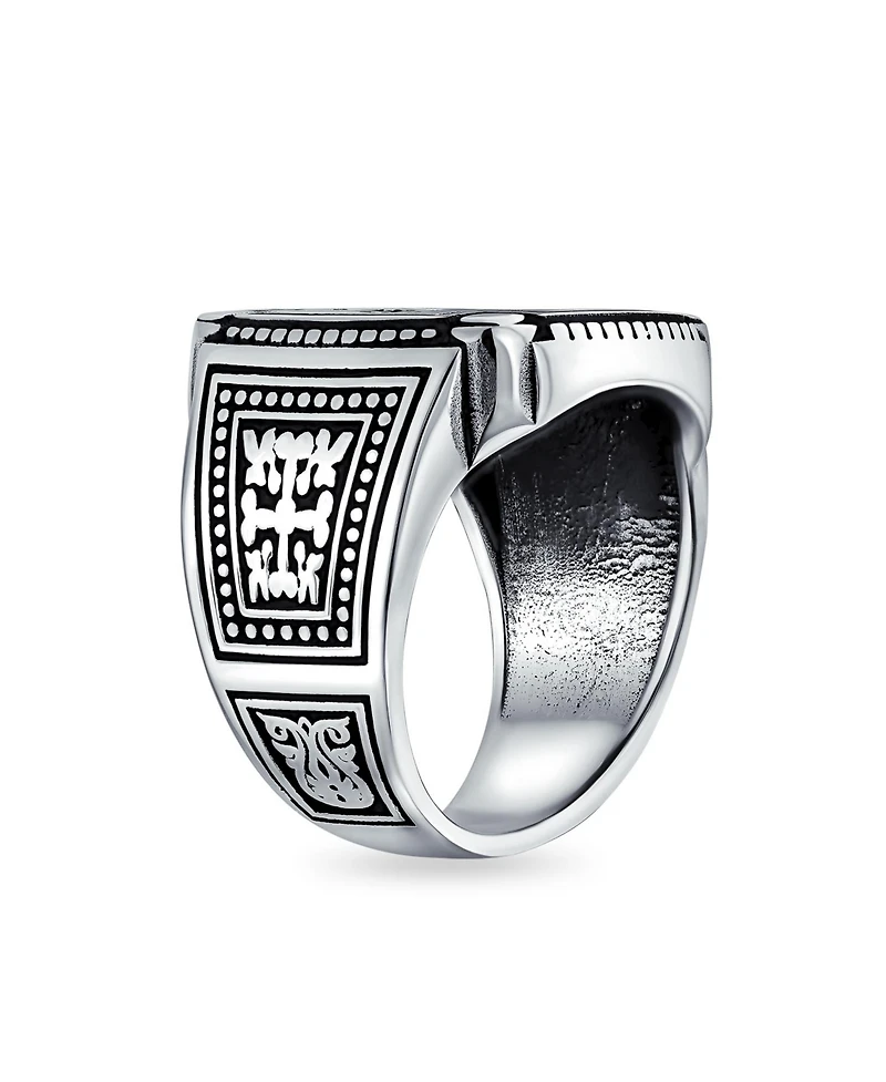 Bling Jewelry Large 2 Tone Ancient Greek Mythical Flying Horse Creature Pegasus Signet Ring Oxidized .925 Sterling Silver