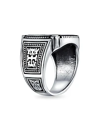 Bling Jewelry Large 2 Tone Ancient Greek Mythical Flying Horse Creature Pegasus Signet Ring Oxidized .925 Sterling Silver