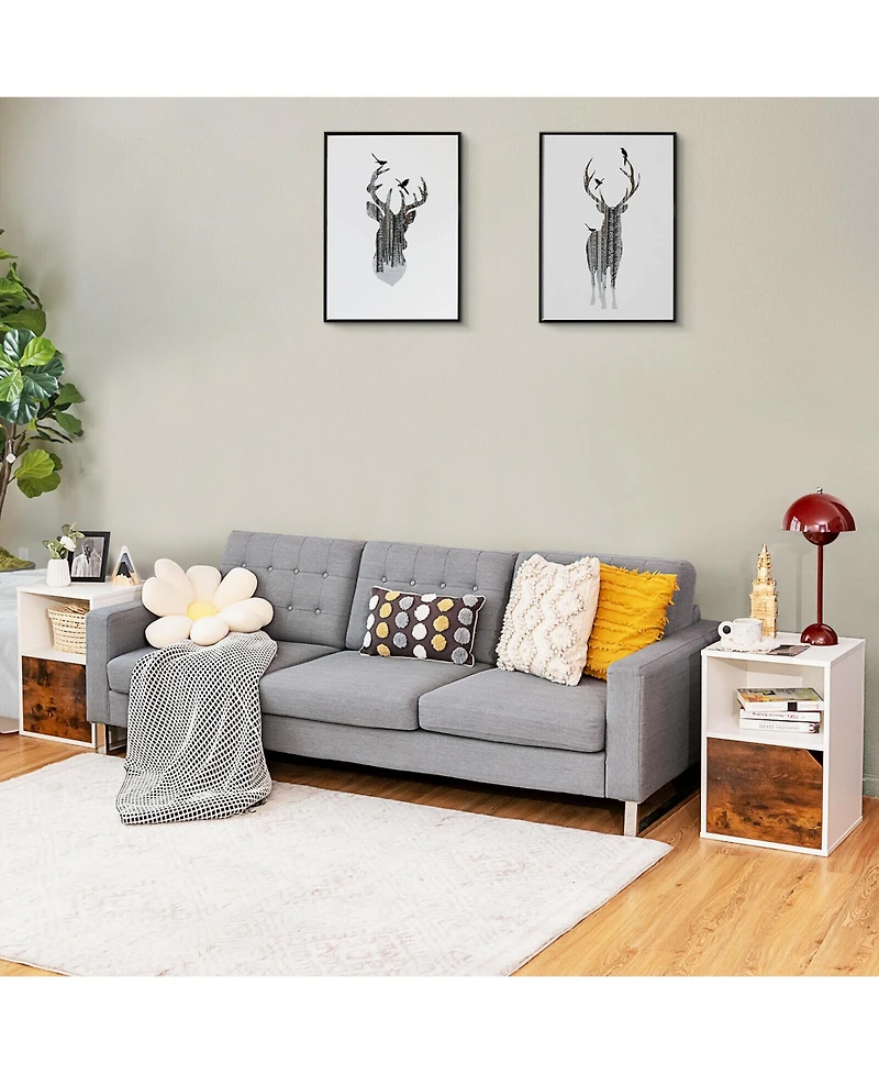 Gymax Set of 2 Nightstands Side End Table Storage Cabinet Shelf Living Room White