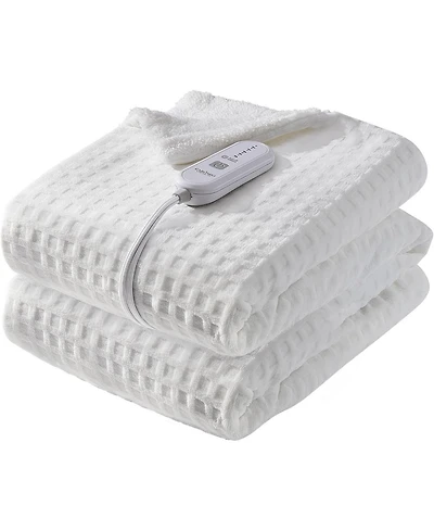 Caromio Twin Size Waffle Sherpa Electric Heated Throw Blanket, 62" x 84"