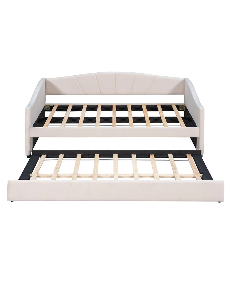 Slickblue Upholstered Twin Daybed Sofa with Trundle and Wood Slats