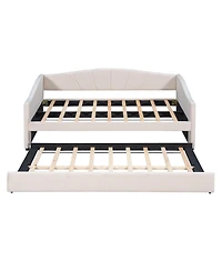 Slickblue Upholstered Twin Daybed Sofa with Trundle and Wood Slats