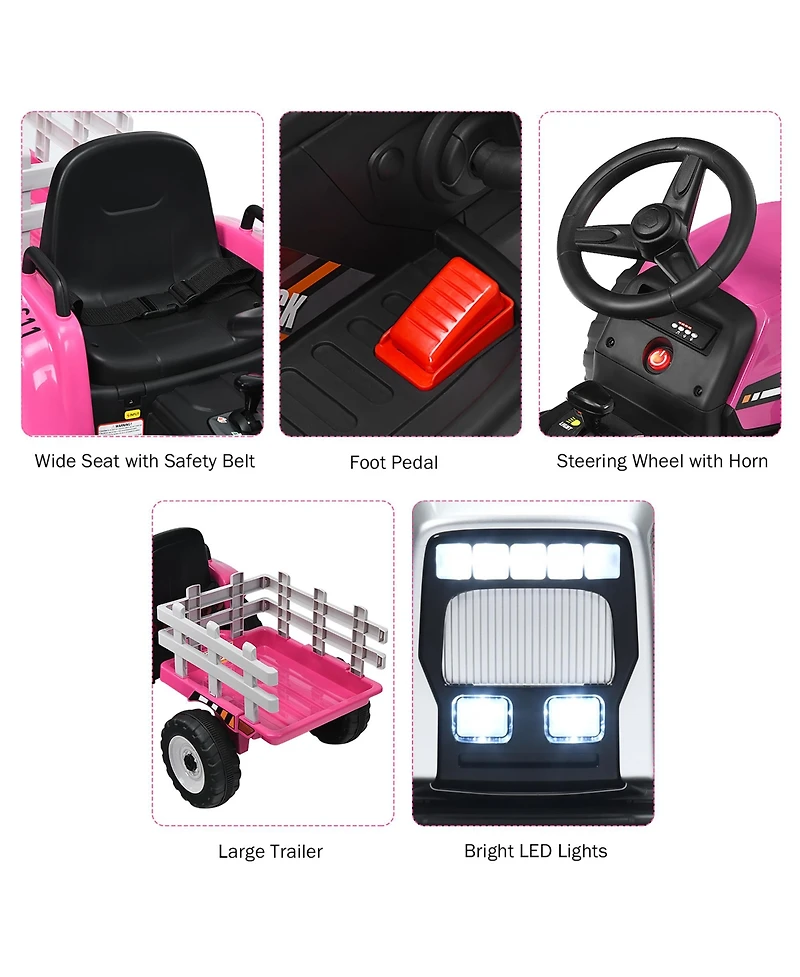 12V Kids Ride On Tractor with Trailer Ground Loader w/ Rc & Lights
