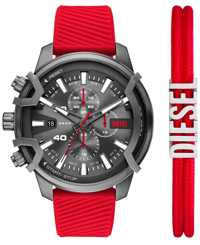 Diesel Men's Griffed Quartz Chronograph Red Silicone 48mm