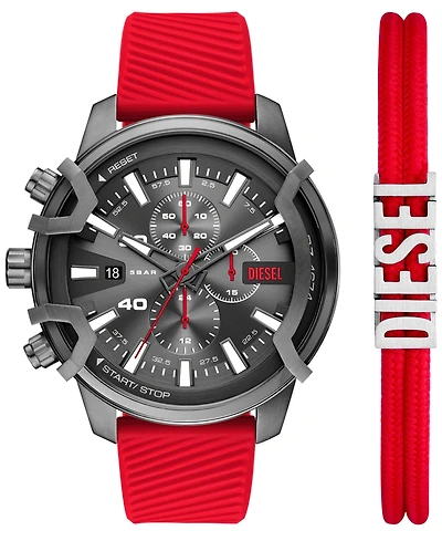 Diesel Men's Griffed Quartz Chronograph Red Silicone 48mm