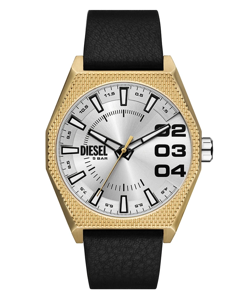 Diesel Men's Scraper Quartz Three-Hand Black Leather 42mm