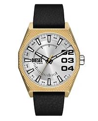 Diesel Men's Scraper Quartz Three-Hand Black Leather 42mm