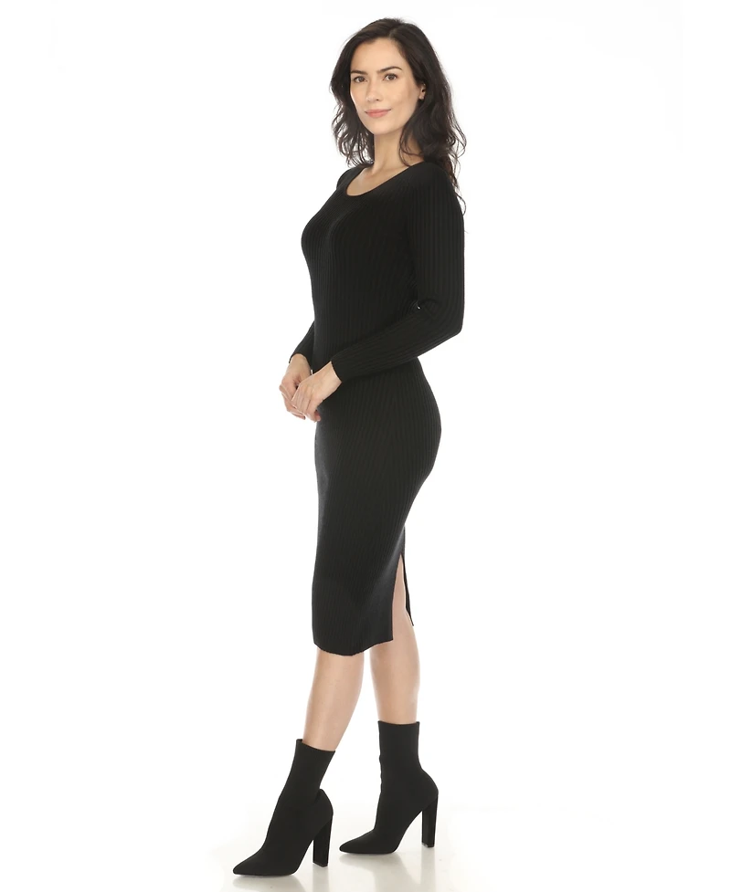 White Mark Women's Long Sleeve Rib Midi Sweater Dress