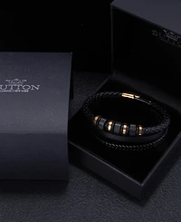 Rhona Sutton Black Titan Leather Stainless Steel Bracelet