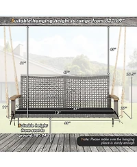 2-Person Patio Wicker Hanging Swing Chair Loveseat Cushion Porch Red