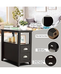 Gymax Set of 2 End Bedside Table Rectangular Nightstand W/ 2 Drawers & Shelf Espresso