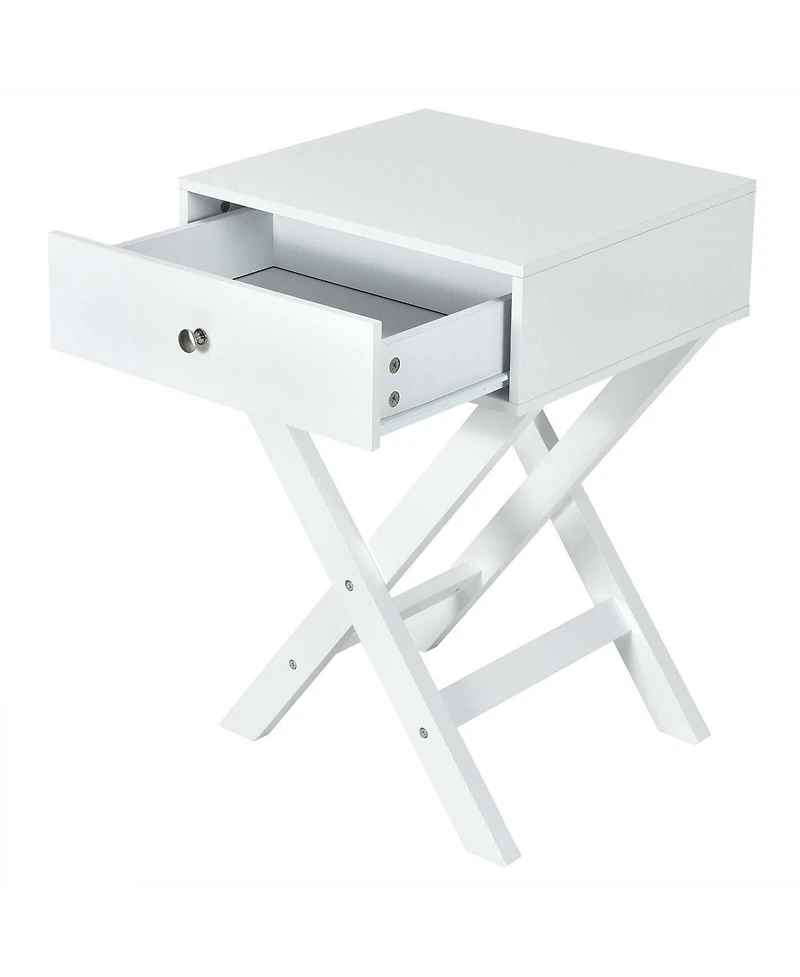 Gymax Set of 2 X-Shaped Nightstand Side End Table Bedside Table w/ Drawer White