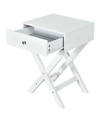 Gymax Set of 2 X-Shaped Nightstand Side End Table Bedside Table w/ Drawer White