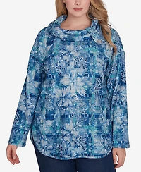 Ruby Rd. Plus Size Cowl Neck Floral Plaid Printed Hatchi Knit Top