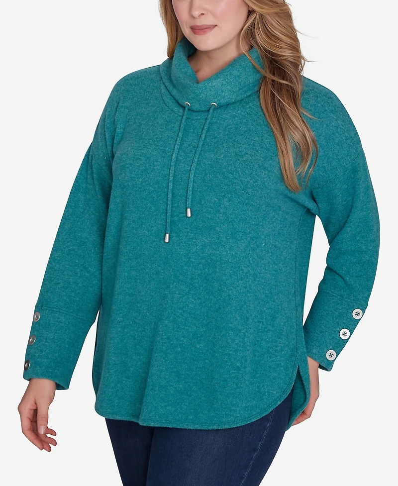 Ruby Rd. Plus Size Cowl Neck Hatchi Knit Top with Drawstring