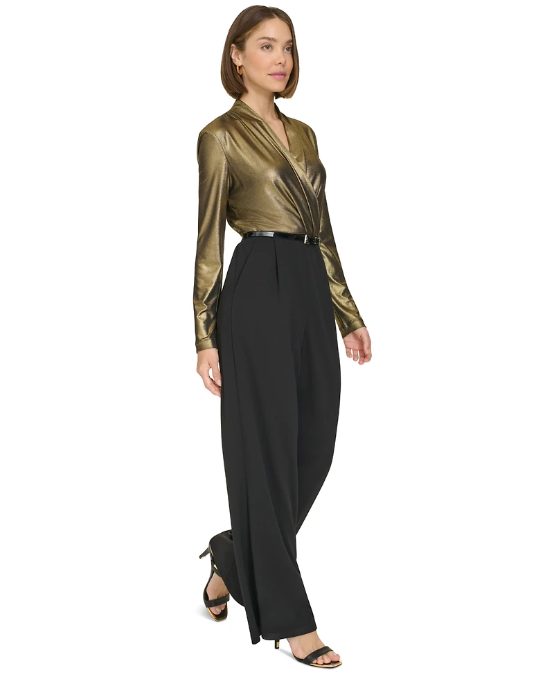 Tommy Hilfiger Women's Shimmer Belted Wide-Leg Jumpsuit