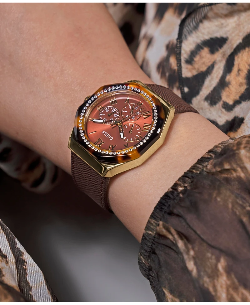 Guess Women's Multi- Function Brown Leather Watch 36mm