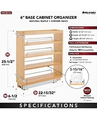 Rev-a-Shelf 6" Pullout Kitchen Cabinet Organizer Pantry Spice Rack, 448-bc-6C