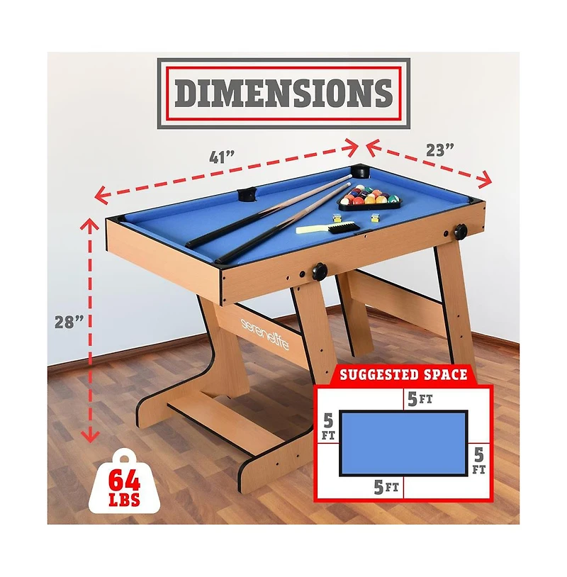 SereneLife 48" 5-in-1 Foldable Multi-Function Game Table with Foosball, Pool, Bowling, Shuffleboard, and Ping Pong