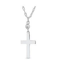 Bling Jewelry Minimalist Simple Petite Religious Pendant Cross Station Chain Necklace Cz Accent .925 Sterling Silver 1 Inch