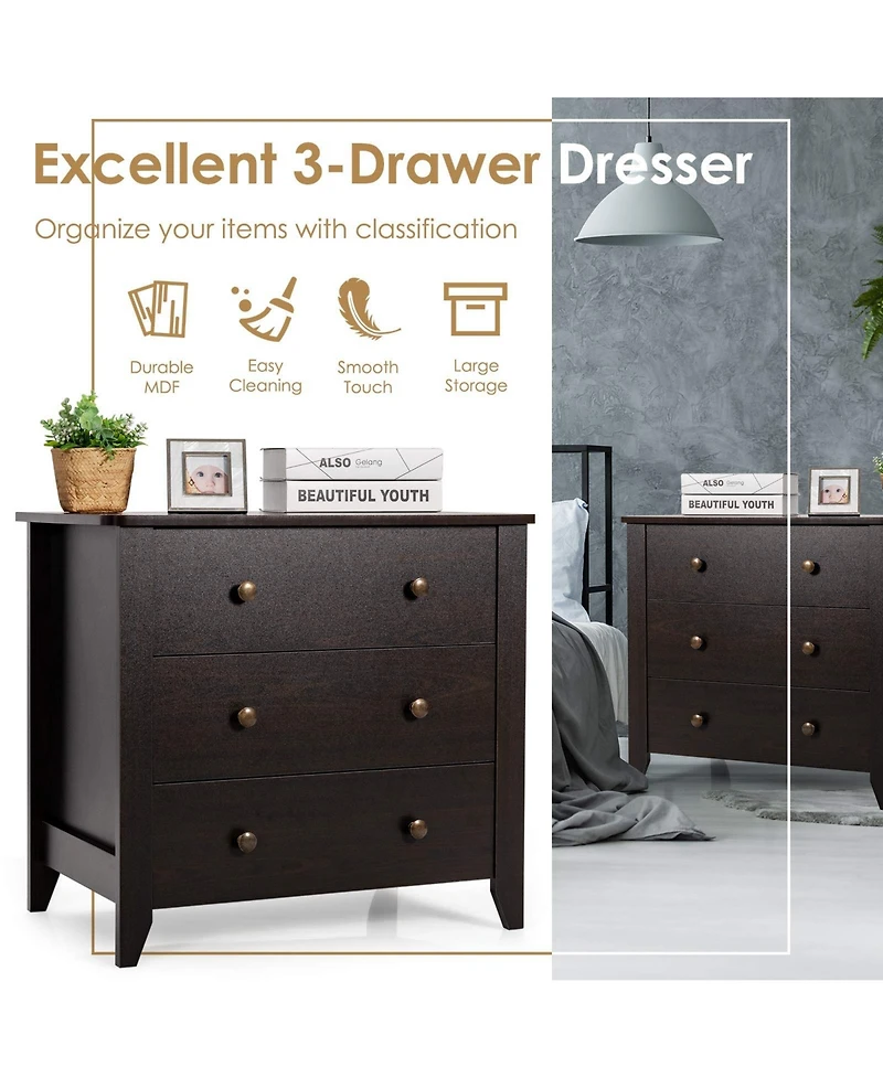3 Drawer Dresser Chest of Drawers Bedside Table