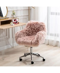 Slickblue Modern Faux fur home office chair, fluffy chair for girls, makeup vanity Chair