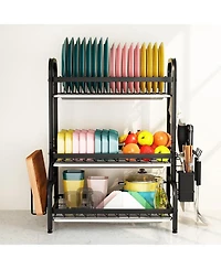 Tribesigns Drying Rack, Metal 3-Tier Large Capacity Dish Rack with Utensil Holder, Cutting Board Holder, Drain Board Tray for Kitchen Counter Storage