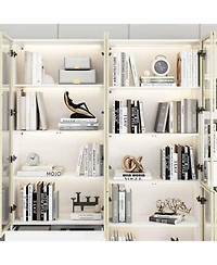 Famapy 30-Shelf White Wood Standard Bookcase With Doors,Led Lights,Drawers