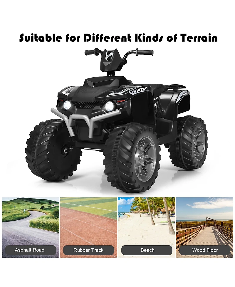 12V Kids 4-Wheeler Atv Quad Ride On Car w/ Led Lights Music Usb
