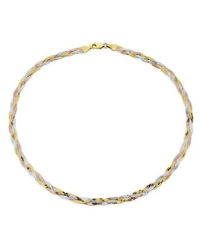 Bling Jewelry Flat Yellow Rose Gold Overlay Sterling Silver 5MM Twist 3 Tri Tone Herringbone Braided Magic Snake Chain Necklace