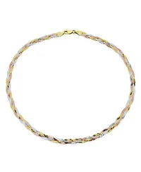 Bling Jewelry Flat Yellow Rose Gold Overlay Sterling Silver 5MM Twist 3 Tri Tone Herringbone Braided Magic Snake Chain Necklace
