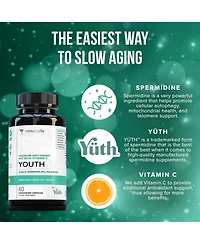 Youth Premium Anti-Aging Mix Capsules, Anti Aging Supplement for Women and Men s Longevity, Brain, Heart, Cell & Skin Support, Vitauthority, 60ct