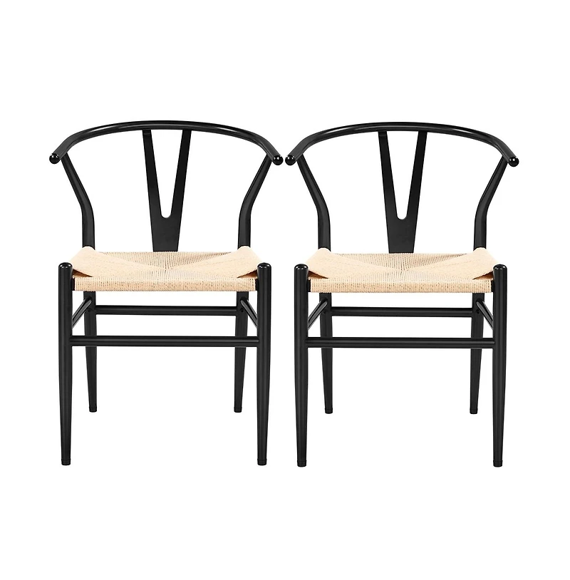 Yaheetech Set of 2 Weave Arm Chair Mid-Century Metal Dining Chair