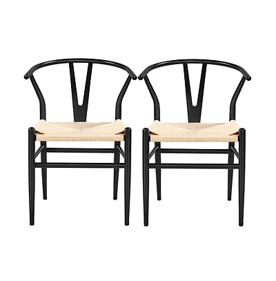 Yaheetech Set of 2 Weave Arm Chair Mid-Century Metal Dining Chair