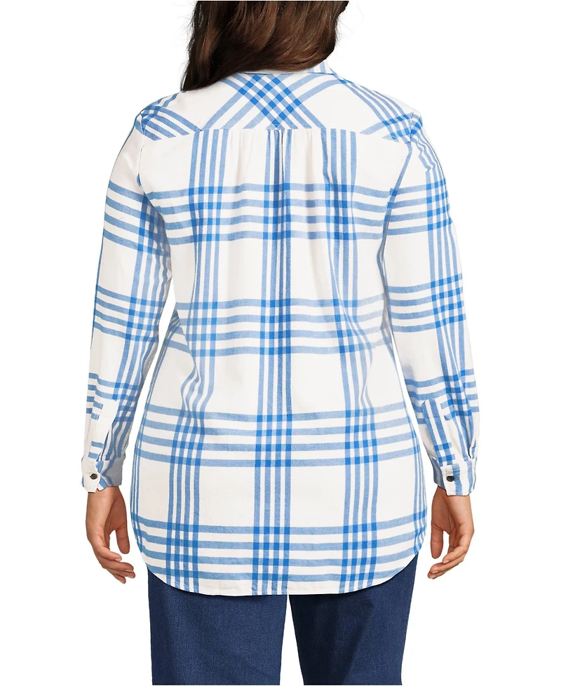 Lands' End Women's Plus Flannel Boyfriend Fit Long Sleeve Shirt