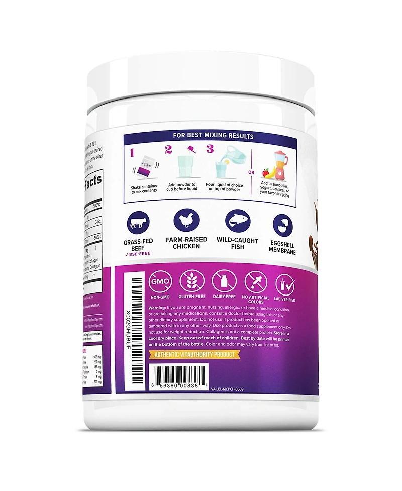 Multi Collagen Protein Plus, Chocolate, Vitauthority, 30 Servings