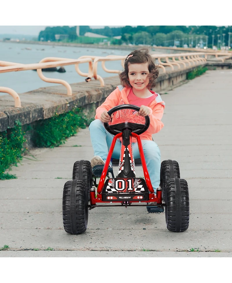 Gymax Kids Pedal Go Kart 4 Wheel Ride On Toys w/ Adjustable Seat & Handbrake Red