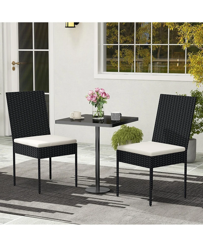 Gymax Pe Wicker Patio Chairs Set of 2 Outdoor Dining Chairs w/ Cushions Off White