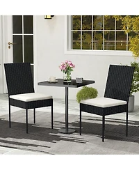 Gymax Pe Wicker Patio Chairs Set of 2 Outdoor Dining Chairs w/ Cushions Off White