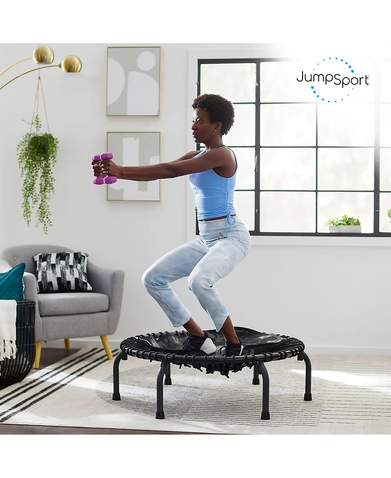 JumpSport 220 in-Home Cardio Fitness Rebounder, 39-inch | Mini Trampoline with Arched-Legged & Videos Included | Safe, Sturdy and Low-Impact